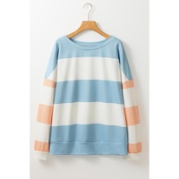 Light Blue Colorblock Striped Drop Shoulder Long Sleeve Top - L thumbnail