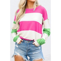 Rose Red Colorblock Striped Drop Shoulder Long Sleeve Top - L thumbnail