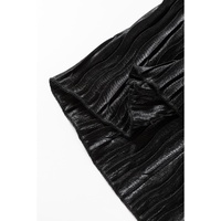 Black Textured Bubble Sleeve V Neck Loose Blouse - S thumbnail