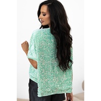 Moonlight Jade Sequin Batwing Sleeve V Neck Velvet Blouse - L thumbnail