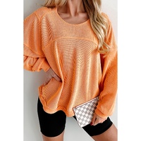 Grapefruit Orange Solid Color Textured High Low Long Sleeve Top - M thumbnail