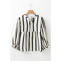 Black Stripe Crinckled Ruffled Sleeve Button up Loose Shirt - XL thumbnail