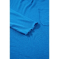 Blue Ribbed Exposed Seam Knit V Neck Long Sleeve Top - L thumbnail