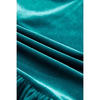 Sea Green Velvet V Neck Peplum Hem Puff Sleeve Blouse - L thumbnail