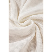 White Solid Color Waffle Half Button Long Sleeve Top - L thumbnail