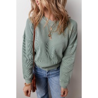 Clearly Aqua Waffle Knit Drop Shoulder V Neck Top - L thumbnail