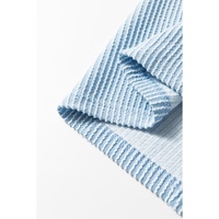 Mist Blue Corded Frilly Puff Sleeve Round Neck Blouse - M thumbnail