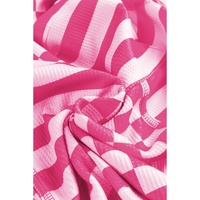 Rose Red Checkerboard Striped Patchwork Lantern Sleeve Pocketed Blouse - L thumbnail