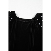Black Pearl Beaded Half Sleeve Velvet Top - M thumbnail