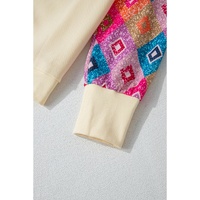 Apricot Geometric Printed Patchwork Long Sleeve Round Neck Top - XL thumbnail