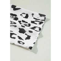 Black Leopard Print Ruched V Neck 3/4 Sleeve Blouse - L thumbnail