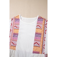 White Western Aztec Print Patchwork Ruffled Tunic Long Sleeve Babydoll Top - L thumbnail