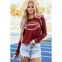 Red Game Day Rugby Football Graphic Thermal Knit Top - XL thumbnail
