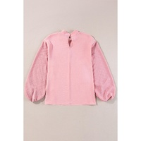 Gossamer Pink Swiss Dot Balloon Sleeve Loose Blouse - L thumbnail