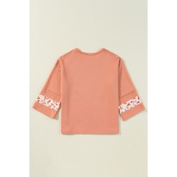 Grapefruit Orange Flower Patch Graphic Exposed Seam Wide Sleeve Top - 2XL thumbnail