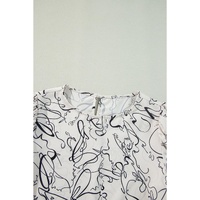 Beige Abstract Print Balloon Sleeve Crew Neck Blouse - L thumbnail