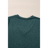 Mist Green Solid Color Long Sleeve V Neck Top - L thumbnail