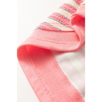 Pink Stripe Buttoned V Neck Collared Drop Shoulder Top - L thumbnail