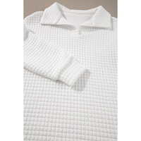 White Quilted Texture Sporty Collared Long Sleeve Top - M thumbnail