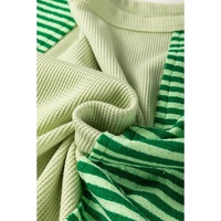 Mint Green Striped Patchwork Textured Colorblock 3/4 Sleeve Knit Top - L thumbnail