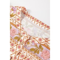 Multicolour Boho Floral Mixed Print Puff Sleeve Shirt - L thumbnail