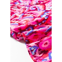 Pink Abstract Print V Neck Half Sleeve Loose Fit Tunic Blouse - L thumbnail