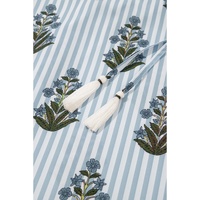 Beau Blue Striped Floral Printed Long Sleeve Tied V Neck Blouse - XL thumbnail