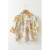 Multicolour Crochet V Neck Half Sleeve Boho Floral Blouse - L thumbnail