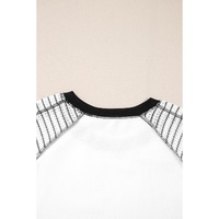 Black Striped Bracelet Sleeve Raglan Patchwork Top - M thumbnail