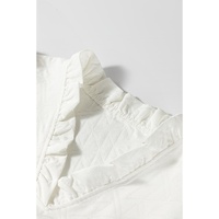 Azura Exchange White Geometric Textured Short Sleeve Frilly V Neck Blouse - L thumbnail