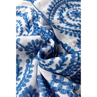 Blue Boho Print Flutter Sleeve Crew Neck Blouse - L thumbnail