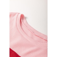 Pink Floral Patch Color Block Striped Sleeve Textured Top - M thumbnail