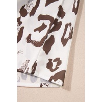 Khaki Leopard Print Split Neck Balloon Sleeve Blouse - L thumbnail