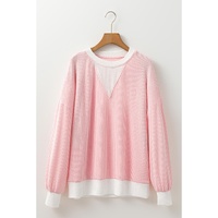 Peach Blossom Corded Colorblock Drop Shoulder Loose Top - L thumbnail