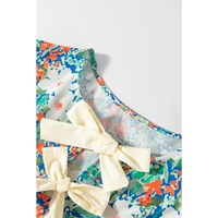 Green Floral Print Bow Applique Slit Sleeveless Peplum Blouse - XL thumbnail