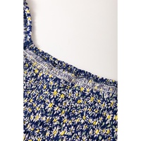 Blue Boho Floral Print Smocked Square Neck Loose Fit Blouse - L thumbnail