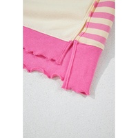 Pink Stripe Colorblock Patchwork Collared French Terry Knit Top - L thumbnail