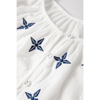 White Geometric Embroidered Long Sleeve Buttoned Blouse - M thumbnail