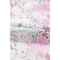 Pink Floral Print Shirred Balloon Sleeve Keyhole Back Babydoll Blouse - L thumbnail