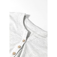 Light Grey Two Tone Contrast Waffle Knit Patched Buttoned V Neck Top - L thumbnail