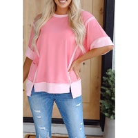 Peach Blossom Half Sleeve Raw Seam High Low Side Split Top - L thumbnail