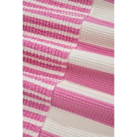 Pink Stripe Patchwork Textured Short Sleeve High Low Loose Top - L thumbnail