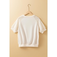 Jet Stream Lace Crochet Short Sleeve Round Neck T Shirt - L thumbnail