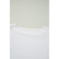 White Eyelet Pattern Boat Neck Casual Tee - M thumbnail