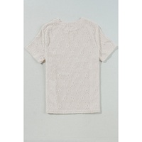 White Geometric Embroidered Slim Fit O Neck T Shirt - L thumbnail