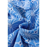 Sky Blue Eyelet Flower Embroidery Frilled Short Puff Sleeve Blouse - L thumbnail