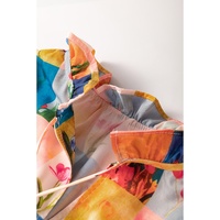 Multicolour Floral Checker Print Ruffled Short Puff Sleeve Blouse - L thumbnail
