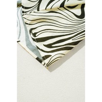 White Zebra Stripe Print Contrast V-Neck Ricrac Detail Short Sleeve Blouse Top - XL thumbnail