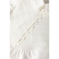 White Half Button Lace Patchwork Flutter Sleeve Blouse - L thumbnail