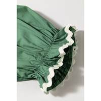 Mist Green Ric Rac Trim Tie Split Neck Short Sleeve Blouse - L thumbnail